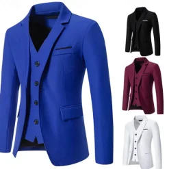 OUKU Men's Blazer Business Cocktail Party Wedding Party Fashion Casual Spring & Fall Cotton Blend Solid Color Pocket 2 in 1 Comfortable Single Breasted Blazer Black White Burgundy Royal Blue