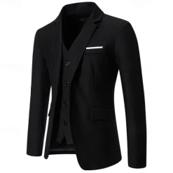 OUKU Men's Blazer Business Cocktail Party Wedding Party Fashion Casual Spring & Fall Cotton Blend Solid Color Pocket 2 in 1 Comfortable Single Breasted Blazer Black White Burgundy Royal Blue