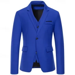 OUKU Men's Blazer Business Cocktail Party Wedding Party Fashion Casual Spring & Fall Cotton Blend Solid Color Pocket 2 in 1 Comfortable Single Breasted Blazer Black White Burgundy Royal Blue