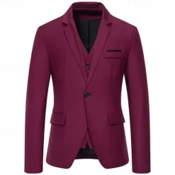 OUKU Men's Blazer Business Cocktail Party Wedding Party Fashion Casual Spring & Fall Cotton Blend Solid Color Pocket 2 in 1 Comfortable Single Breasted Blazer Black White Burgundy Royal Blue