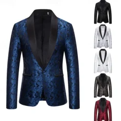 Best OUKU Men's Blazer Business Cocktail Party Wedding Party Fashion Casual Spring & Fall Cotton Blend Paisley Pocket Buttons Comfortable Single Breasted Blazer Silver Dark Gray Black White