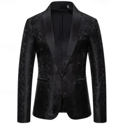 Best OUKU Men's Blazer Business Cocktail Party Wedding Party Fashion Casual Spring & Fall Cotton Blend Paisley Pocket Buttons Comfortable Single Breasted Blazer Silver Dark Gray Black White
