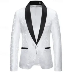 Best OUKU Men's Blazer Business Cocktail Party Wedding Party Fashion Casual Spring & Fall Cotton Blend Paisley Pocket Buttons Comfortable Single Breasted Blazer Silver Dark Gray Black White