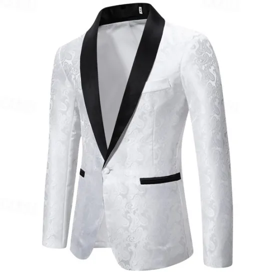 Best OUKU Men's Blazer Business Cocktail Party Wedding Party Fashion Casual Spring & Fall Cotton Blend Paisley Pocket Buttons Comfortable Single Breasted Blazer Silver Dark Gray Black White