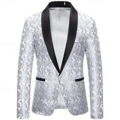 Best OUKU Men's Blazer Business Cocktail Party Wedding Party Fashion Casual Spring & Fall Cotton Blend Paisley Pocket Buttons Comfortable Single Breasted Blazer Silver Dark Gray Black White