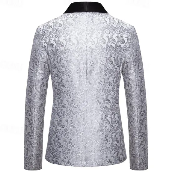 Best OUKU Men's Blazer Business Cocktail Party Wedding Party Fashion Casual Spring & Fall Cotton Blend Paisley Pocket Buttons Comfortable Single Breasted Blazer Silver Dark Gray Black White