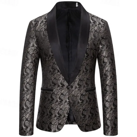 Best OUKU Men's Blazer Business Cocktail Party Wedding Party Fashion Casual Spring & Fall Cotton Blend Paisley Pocket Buttons Comfortable Single Breasted Blazer Silver Dark Gray Black White