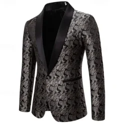 Best OUKU Men's Blazer Business Cocktail Party Wedding Party Fashion Casual Spring & Fall Cotton Blend Paisley Pocket Buttons Comfortable Single Breasted Blazer Silver Dark Gray Black White