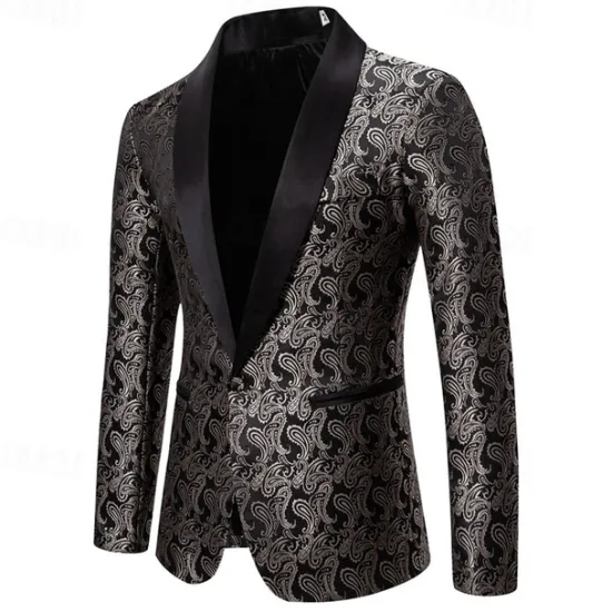 Best OUKU Men's Blazer Business Cocktail Party Wedding Party Fashion Casual Spring & Fall Cotton Blend Paisley Pocket Buttons Comfortable Single Breasted Blazer Silver Dark Gray Black White