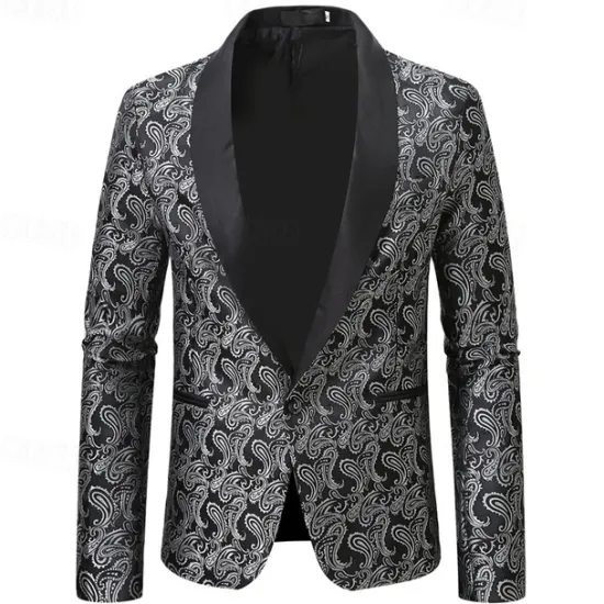 Best OUKU Men's Blazer Business Cocktail Party Wedding Party Fashion Casual Spring & Fall Cotton Blend Paisley Pocket Buttons Comfortable Single Breasted Blazer Silver Dark Gray Black White