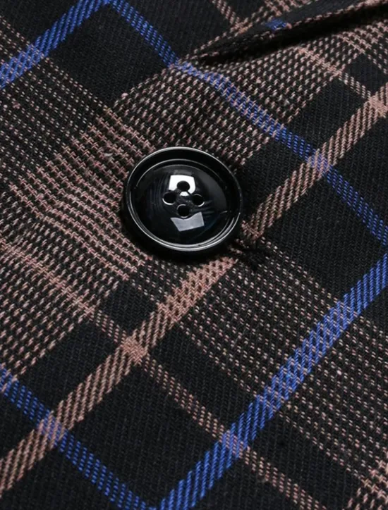 Clearance OUKU Men's Blazer Business Cocktail Party Wedding Party Fashion Casual Spring Autumn / Fall Polyester Plaid Pocket Buttons Comfortable Single Breasted Blazer Coffee