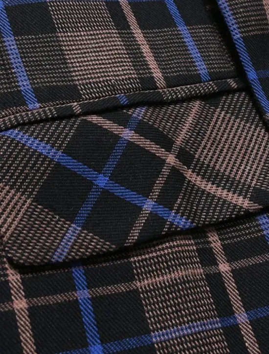 Clearance OUKU Men's Blazer Business Cocktail Party Wedding Party Fashion Casual Spring Autumn / Fall Polyester Plaid Pocket Buttons Comfortable Single Breasted Blazer Coffee