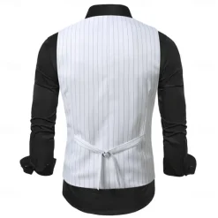 Discount OUKU Men's Blazer Business Cocktail Party Wedding Party Fashion Casual Spring & Fall Polyester Stripes Pocket Buttons Comfortable Double Breasted Blazer Black White Sky Blue