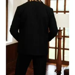 Sale OUKU Men's Blazer Business Cocktail Party Wedding Party Fashion Casual Spring & Fall 65% Cotton Leopard Pocket Buttons Comfortable Single Breasted Blazer Black