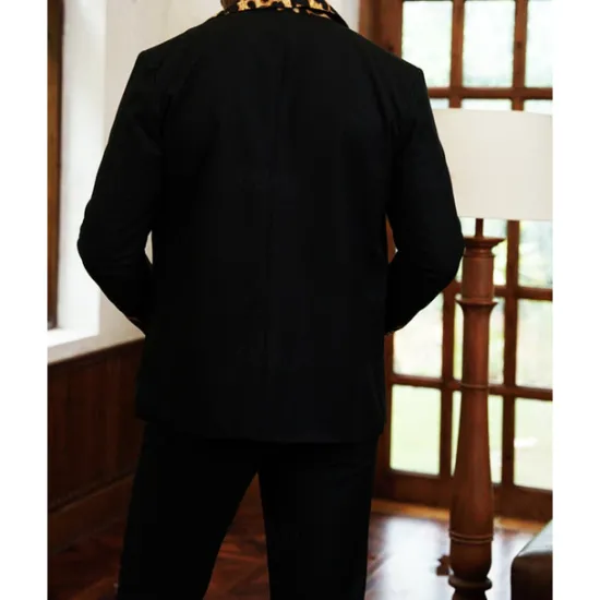 Sale OUKU Men's Blazer Business Cocktail Party Wedding Party Fashion Casual Spring & Fall 65% Cotton Leopard Pocket Buttons Comfortable Single Breasted Blazer Black