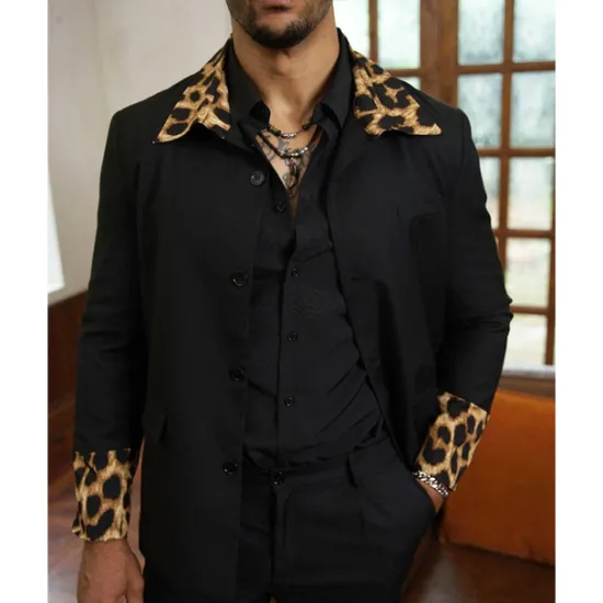 Sale OUKU Men's Blazer Business Cocktail Party Wedding Party Fashion Casual Spring & Fall 65% Cotton Leopard Pocket Buttons Comfortable Single Breasted Blazer Black