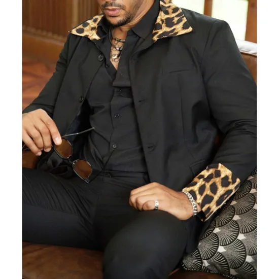 Sale OUKU Men's Blazer Business Cocktail Party Wedding Party Fashion Casual Spring & Fall 65% Cotton Leopard Pocket Buttons Comfortable Single Breasted Blazer Black