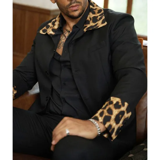 Sale OUKU Men's Blazer Business Cocktail Party Wedding Party Fashion Casual Spring & Fall 65% Cotton Leopard Pocket Buttons Comfortable Single Breasted Blazer Black