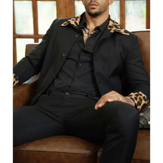 Sale OUKU Men's Blazer Business Cocktail Party Wedding Party Fashion Casual Spring & Fall 65% Cotton Leopard Pocket Buttons Comfortable Single Breasted Blazer Black