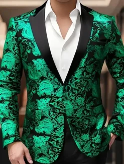 Clearance OUKU Men's Blazer Business Cocktail Party Wedding Party Party Spring & Fall Polyester Bronzing Pocket Buttons Comfortable Single Breasted Blazer Red Blue Purple Gold
