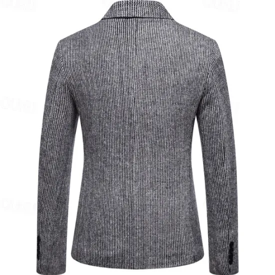 Online OUKU Men's Blazer Business Cocktail Party Wedding Party Fashion Casual Spring & Fall Polyester Solid Color Pocket Buttons Comfortable Single Breasted Blazer Dark Gray khaki Light Grey