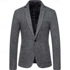 Online OUKU Men's Blazer Business Cocktail Party Wedding Party Fashion Casual Spring & Fall Polyester Solid Color Pocket Buttons Comfortable Single Breasted Blazer Dark Gray khaki Light Grey