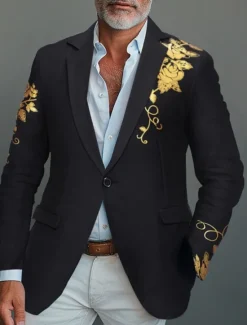 Discount OUKU Men's Blazer Business Cocktail Party Wedding Party Fashion Casual Spring & Fall Polyester Rose Pocket Buttons Comfortable Single Breasted Blazer Black White Burgundy Royal Blue