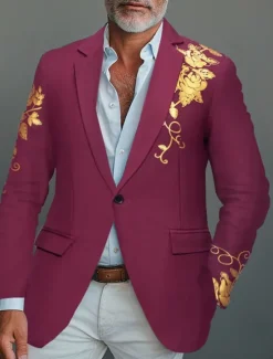 Discount OUKU Men's Blazer Business Cocktail Party Wedding Party Fashion Casual Spring & Fall Polyester Rose Pocket Buttons Comfortable Single Breasted Blazer Black White Burgundy Royal Blue