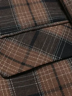 OUKU Men's Blazer Business Cocktail Party Wedding Party Fashion Casual Spring Autumn / Fall Polyester Plaid Pocket Buttons Comfortable Single Breasted Blazer Coffee
