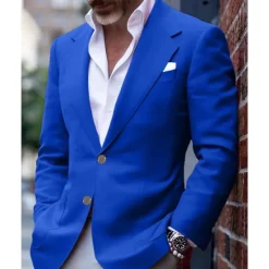 Sale OUKU Men's Blazer Business Cocktail Party Wedding Party Fashion Casual Spring & Fall Polyester Solid Color Pocket Buttons Comfortable Single Breasted Blazer Light Pink Yellow Pink Royal Blue