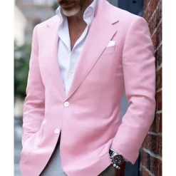 Sale OUKU Men's Blazer Business Cocktail Party Wedding Party Fashion Casual Spring & Fall Polyester Solid Color Pocket Buttons Comfortable Single Breasted Blazer Light Pink Yellow Pink Royal Blue