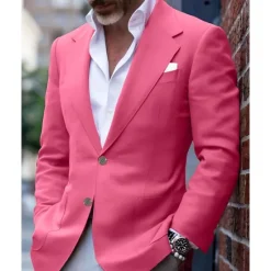 Sale OUKU Men's Blazer Business Cocktail Party Wedding Party Fashion Casual Spring & Fall Polyester Solid Color Pocket Buttons Comfortable Single Breasted Blazer Light Pink Yellow Pink Royal Blue