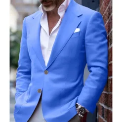 Sale OUKU Men's Blazer Business Cocktail Party Wedding Party Fashion Casual Spring & Fall Polyester Solid Color Pocket Buttons Comfortable Single Breasted Blazer Light Pink Yellow Pink Royal Blue