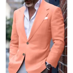 Sale OUKU Men's Blazer Business Cocktail Party Wedding Party Fashion Casual Spring & Fall Polyester Solid Color Pocket Buttons Comfortable Single Breasted Blazer Light Pink Yellow Pink Royal Blue
