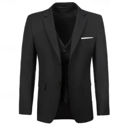 Best OUKU Men's Blazer Business Cocktail Party Wedding Party Fashion Casual Spring & Fall Polyester Plain Pocket Buttons Comfortable Single Breasted Blazer Black White Navy Blue Royal Blue
