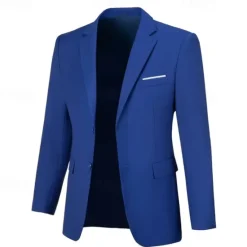 Best OUKU Men's Blazer Business Cocktail Party Wedding Party Fashion Casual Spring & Fall Polyester Plain Pocket Buttons Comfortable Single Breasted Blazer Black White Navy Blue Royal Blue