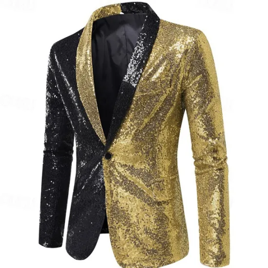 Sale OUKU Men's Blazer Business Cocktail Party Wedding Party Fashion Casual Spring & Fall Polyester Color Block Pocket Buttons Comfortable Single Breasted Blazer Silver Red Royal Blue Purple