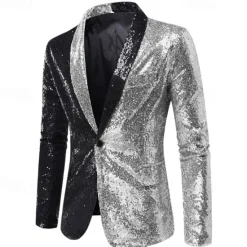 Sale OUKU Men's Blazer Business Cocktail Party Wedding Party Fashion Casual Spring & Fall Polyester Color Block Pocket Buttons Comfortable Single Breasted Blazer Silver Red Royal Blue Purple