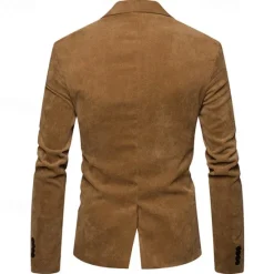 Sale OUKU Men's Blazer Business Cocktail Party Wedding Party Fashion Casual Spring & Fall Corduroy Plain Pocket Buttons Comfortable Single Breasted Blazer Burgundy Navy Blue khaki