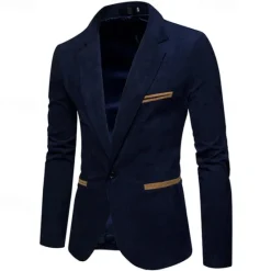 Sale OUKU Men's Blazer Business Cocktail Party Wedding Party Fashion Casual Spring & Fall Corduroy Plain Pocket Buttons Comfortable Single Breasted Blazer Burgundy Navy Blue khaki