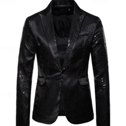 Online OUKU Men's Blazer Business Cocktail Party Wedding Party Fashion Casual Spring & Fall Polyester Color Block Pocket Buttons Comfortable Single Breasted Blazer Silver Black Red Blue