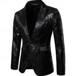 Online OUKU Men's Blazer Business Cocktail Party Wedding Party Fashion Casual Spring & Fall Polyester Color Block Pocket Buttons Comfortable Single Breasted Blazer Silver Black Red Blue