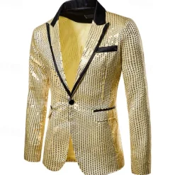 Online OUKU Men's Blazer Business Cocktail Party Wedding Party Fashion Casual Spring & Fall Polyester Color Block Pocket Buttons Comfortable Single Breasted Blazer Silver Black Red Blue