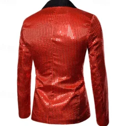 Online OUKU Men's Blazer Business Cocktail Party Wedding Party Fashion Casual Spring & Fall Polyester Color Block Pocket Buttons Comfortable Single Breasted Blazer Silver Black Red Blue
