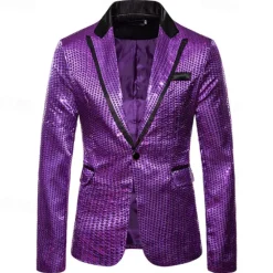 Online OUKU Men's Blazer Business Cocktail Party Wedding Party Fashion Casual Spring & Fall Polyester Color Block Pocket Buttons Comfortable Single Breasted Blazer Silver Black Red Blue