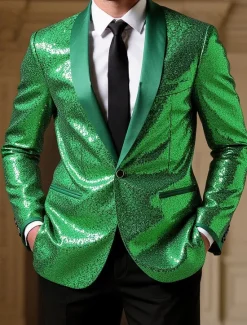 Clearance OUKU Men's Blazer Business Cocktail Party Wedding Party Fashion Casual Spring Autumn / Fall Polyester Solid Color Pocket Buttons Comfortable Single Breasted Blazer Green