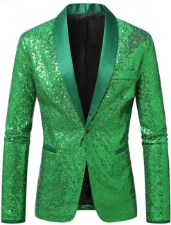 Clearance OUKU Men's Blazer Business Cocktail Party Wedding Party Fashion Casual Spring Autumn / Fall Polyester Solid Color Pocket Buttons Comfortable Single Breasted Blazer Green