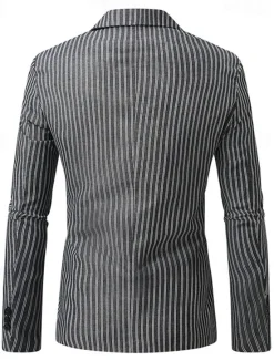 Best OUKU Men's Blazer Business Cocktail Party Wedding Party Fashion Casual Spring Autumn / Fall Polyester Stripes Pocket Buttons Comfortable Single Breasted Blazer Dark Gray Light Grey