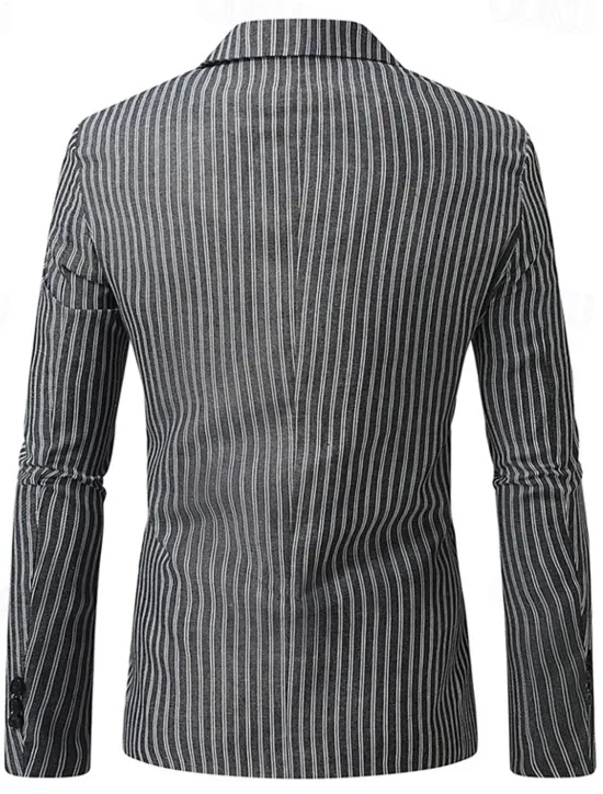 Best OUKU Men's Blazer Business Cocktail Party Wedding Party Fashion Casual Spring Autumn / Fall Polyester Stripes Pocket Buttons Comfortable Single Breasted Blazer Dark Gray Light Grey