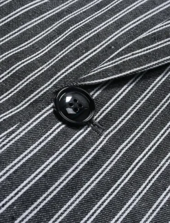 Best OUKU Men's Blazer Business Cocktail Party Wedding Party Fashion Casual Spring Autumn / Fall Polyester Stripes Pocket Buttons Comfortable Single Breasted Blazer Dark Gray Light Grey
